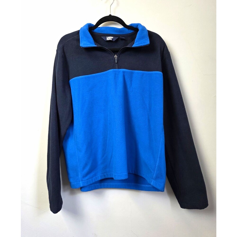 Lands' End Men's L Colorblock Fleece 1/4 Zip Mock Neck Pullover Blue/Navy